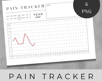 Pain Tracker Printable Calendar, Monthly & Yearly Overview Planner, PDF and PNG, Instant Digital Download