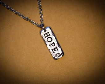 Hope Small Hammered Silver Tag Necklace