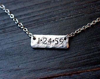 Anniversary Date Silver Hammered Bar Necklace