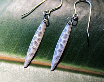 Leaf Earrings Small Simple Silver Nature Dangle Hammered Earrings Lightweight