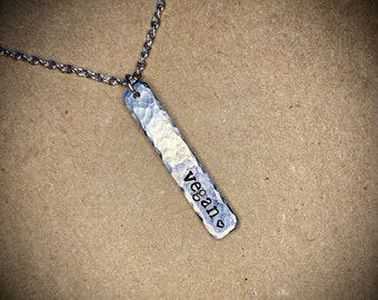 Vegan Silver Hammered Bar Necklace