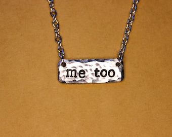 Me Too Hammered Pewter Necklace, Stainless Steel Chain
