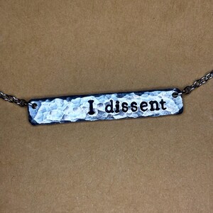 I Dissent Silver Hammered Bar Necklace
