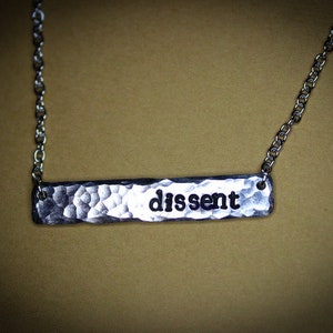Dissent Silver Hammered Bar Necklace