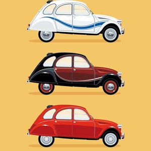 4 Citroen 2CV Deux Chevaux Classic Iconic Car Illustration Art Profile Sideview Poster, Print, Souvenir, Gift, Poster, A4, A3, A2 image 1