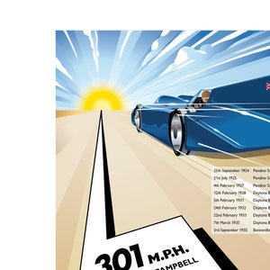 Vintage Sir Malcolm Campbell Bluebird Castrol, Record de vitesse, affiche d'annonce automobile, impression, souvenir, cadeau, affiche, A4, A3, A2, style rétro