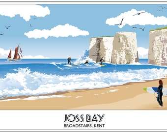 Joss Bay, Broadstairs, Beach, Kent, Surfing, Surfer's Paradise, North Foreland, Travel Poster, Print, Vintage, A4, A3, A2, Retro, Poster