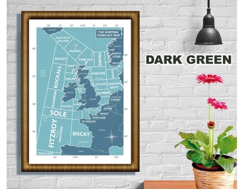 Shipping Forecast Regions, Map, Print, Souvenir, Gift, Poster, Choice of colours, A4, A3, A2 sizes