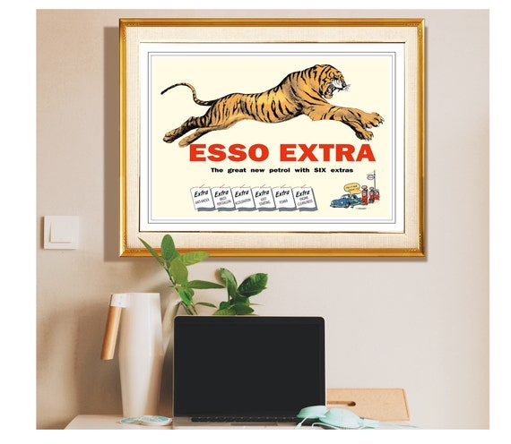 Vintage Style 1950's Esso Leaping Tiger Motoring Advert Poster