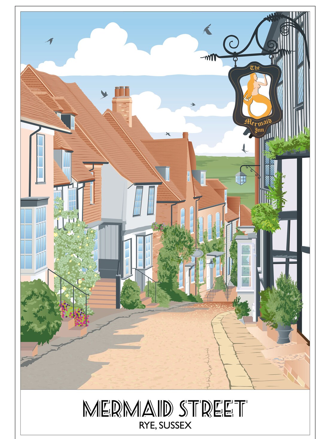 Mermaid Inn Rye, Sussex, Vintage Travel Poster, Art Deco Print - Etsy