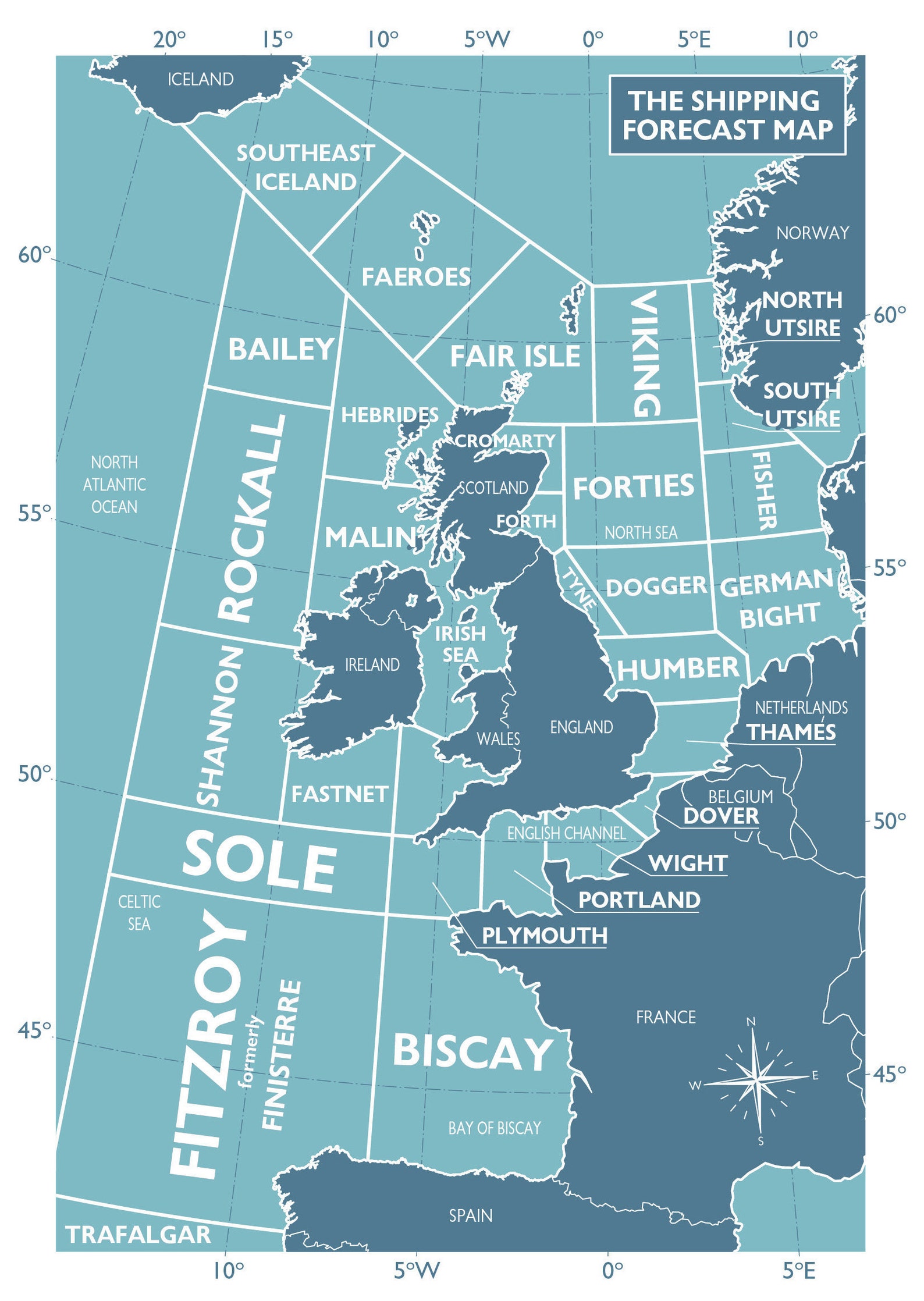 Shipping Forecast Regions Map Print Souvenir Gift Poster Etsy
