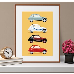 4 Citroen 2CV Deux Chevaux Classic Iconic Car Illustration Art Profile Sideview Poster, Print, Souvenir, Gift, Poster, A4, A3, A2 image 2