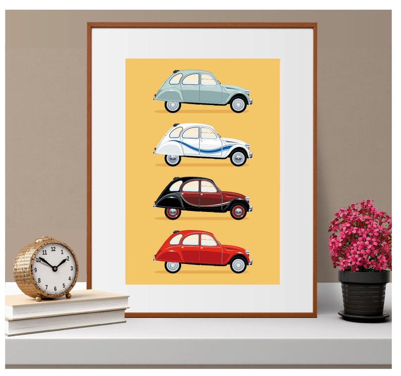 4 Citroen 2CV Deux Chevaux Classic Iconic Car Illustration Art Profile Sideview Poster, Print, Souvenir, Gift, Poster, A4, A3, A2 image 2