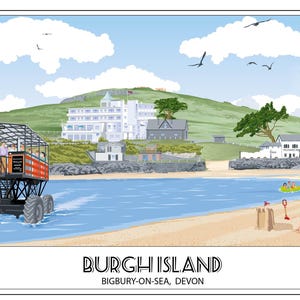 Vintage reseaffisch med Burgh Island, Devon kusttryck