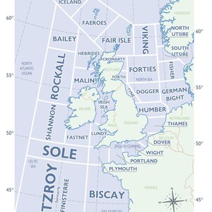 Shipping Forecast Regions, Map, Print, Souvenir, Gift, Poster, Choice of colours, A4, A3, A2 sizes image 6