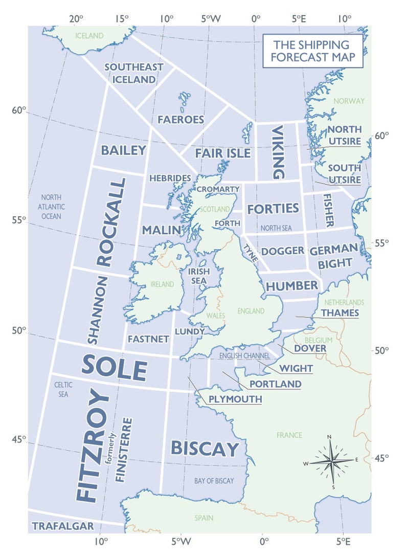 Shipping Forecast Regions, Map, Print, Souvenir, Gift, Poster, Choice of colours, A4, A3, A2 sizes image 6