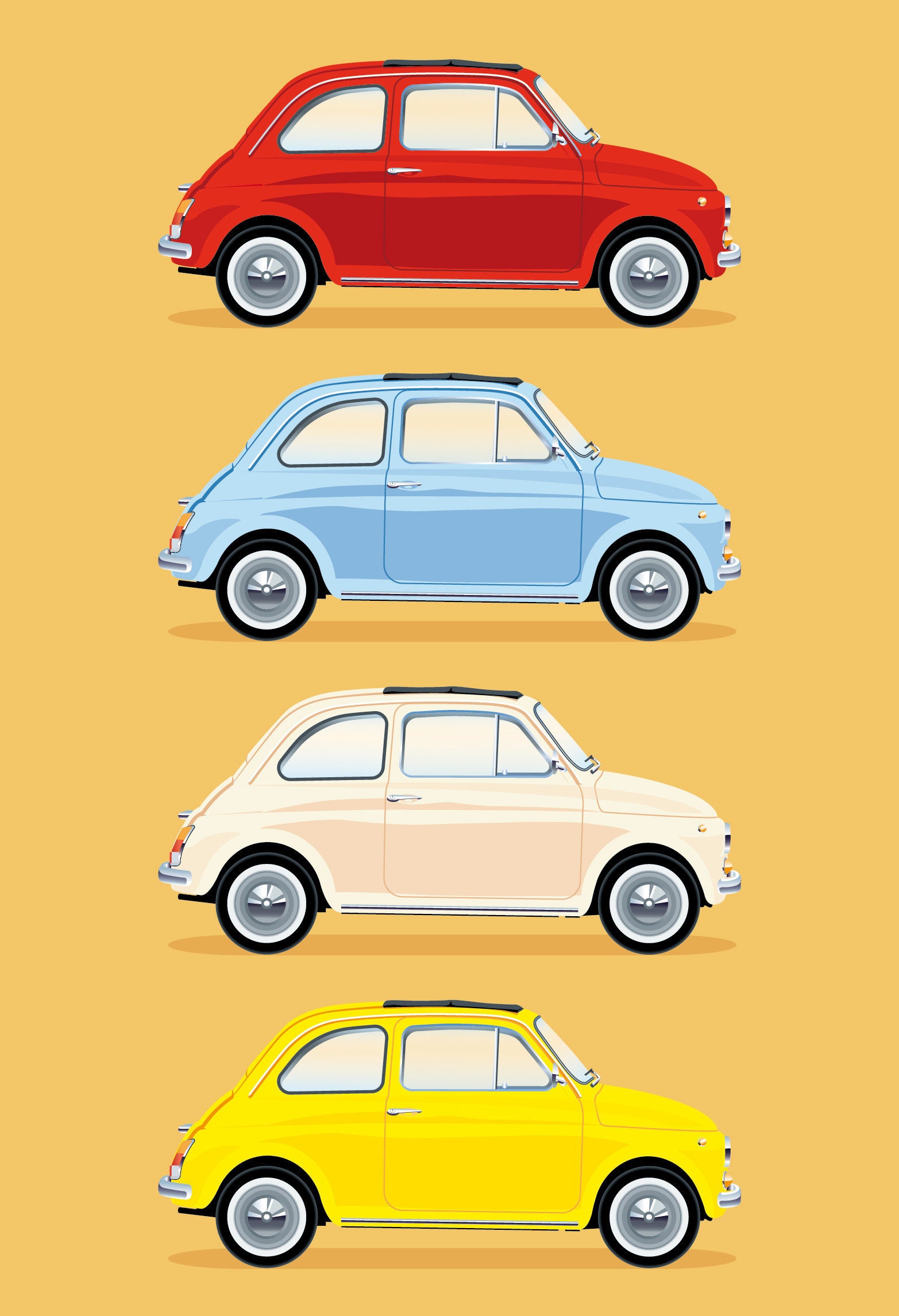 Poster Gift A3 A4 A2 Print 4  Mini Cooper Classic Iconic Car Illustration Art Profile Sideview Poster Souvenir