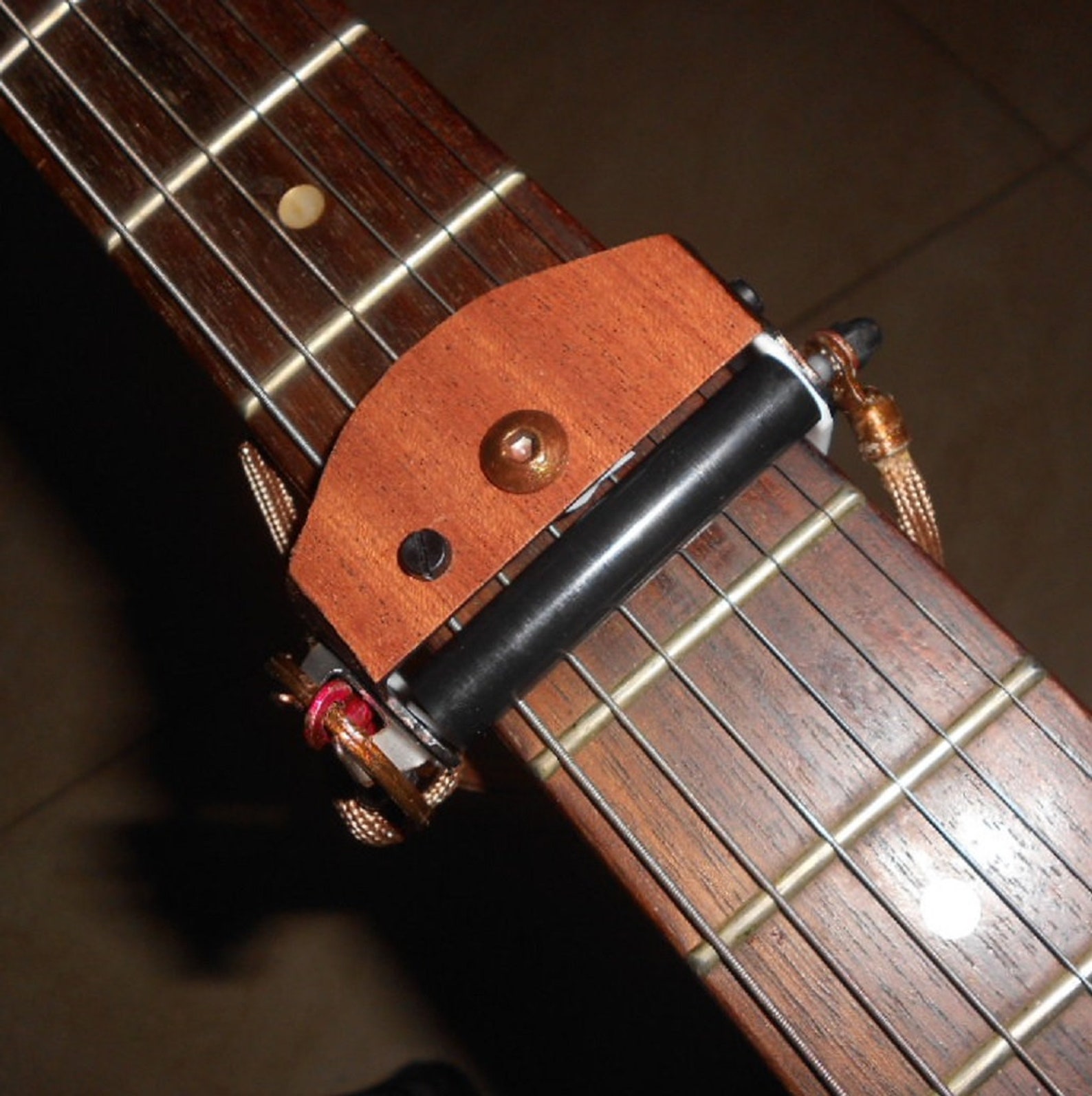Rolling capo for electric guitar. Real sapele wood veneer. Etsy