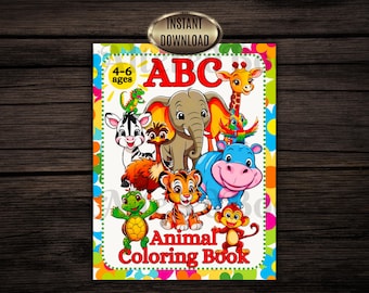 Afdrukbare ABC Zoo Kleurplaten| Kleurboek dieren alfabet voor de kleuterschool en het eerste leerjaar| Numbers-activiteitspagina's| Pdf direct downloaden