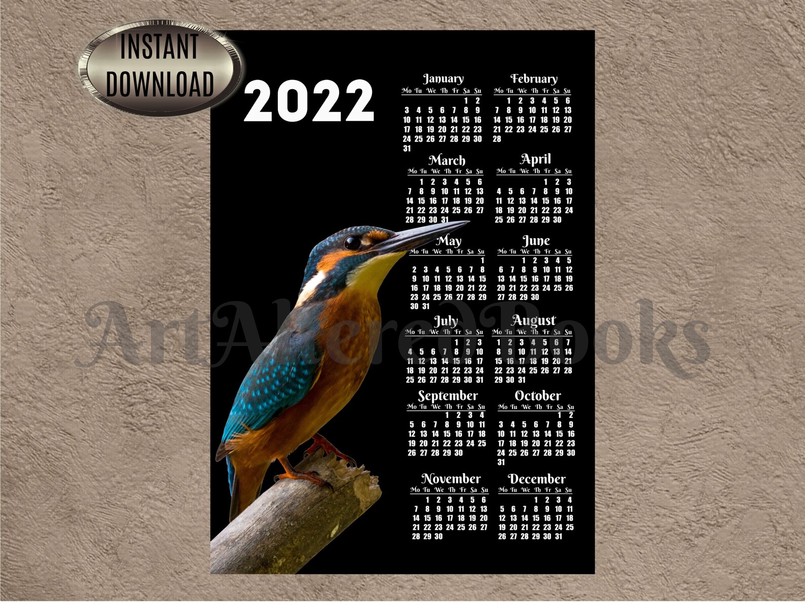 2022 Kingfisher Calendar Printable Wall Calendar One Page | Etsy