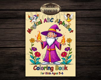 Afdrukbare magische kleurplaten ABC en cijfers voor kinderen| Activiteitenboek met alfabet voor de kleuterschool en het eerste leerjaar| Directe download (pdf)
