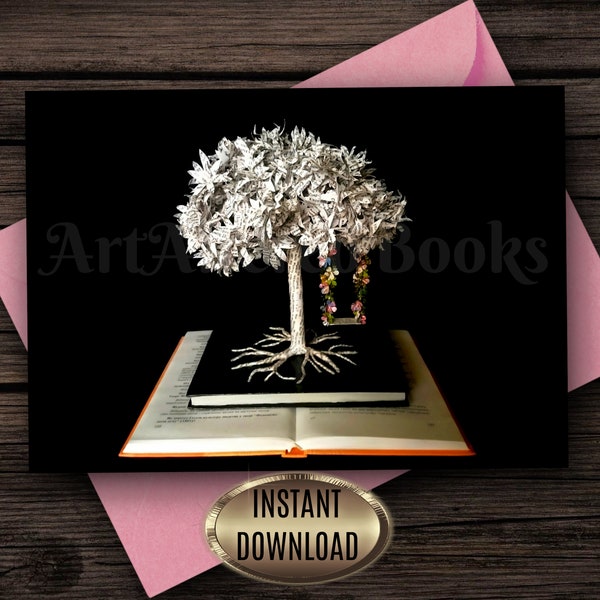 Book Sculpture ''Memories'' Card| Printable Art Card| Book Paper Art| Book Lover Gift| Altered Book| Instant Download