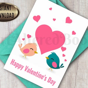 Happy Valentines Day Printable Card Love Birds Digital Card 5x7 Card 4 ...