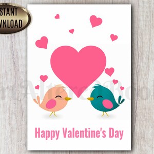 Tarjeta imprimible de Feliz Día de San Valentín / Tarjeta digital de pájaros enamorados / Tarjeta de 5x7” / Tarjeta de 4,25x5,35” / Tarjeta A6 / Descarga instantánea