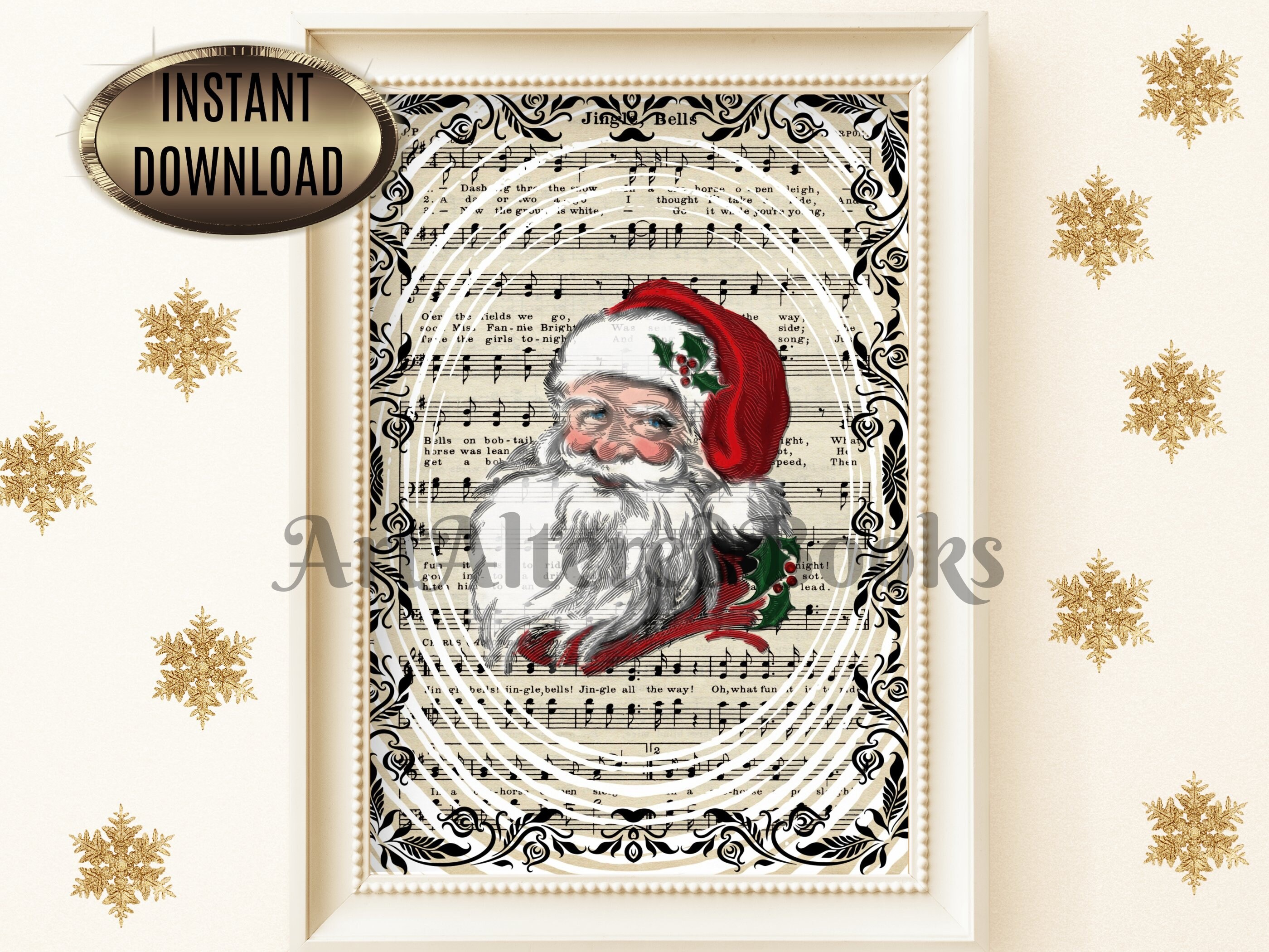 Vintage Santaafdrukken Jingle Bells muziek print Kerst Etsy Nederland