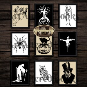 Halloween Set of 9 Macabre Prints| Printable Wall Decor in Victorian Style| Vintage Halloween Printable Wall Art| Horror Art Prints