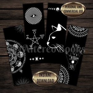 Set of 4 Mystical Printable Bookmarks| Witchy Bookmarks| Spells Book| Instant Download| Halloween Bookmarks