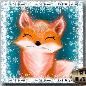 Let it Snow Printable Fox Set| Digital Winter Christmas Fox Cards| Cute Holiday Fox Stickers| AI Art| Instant Download