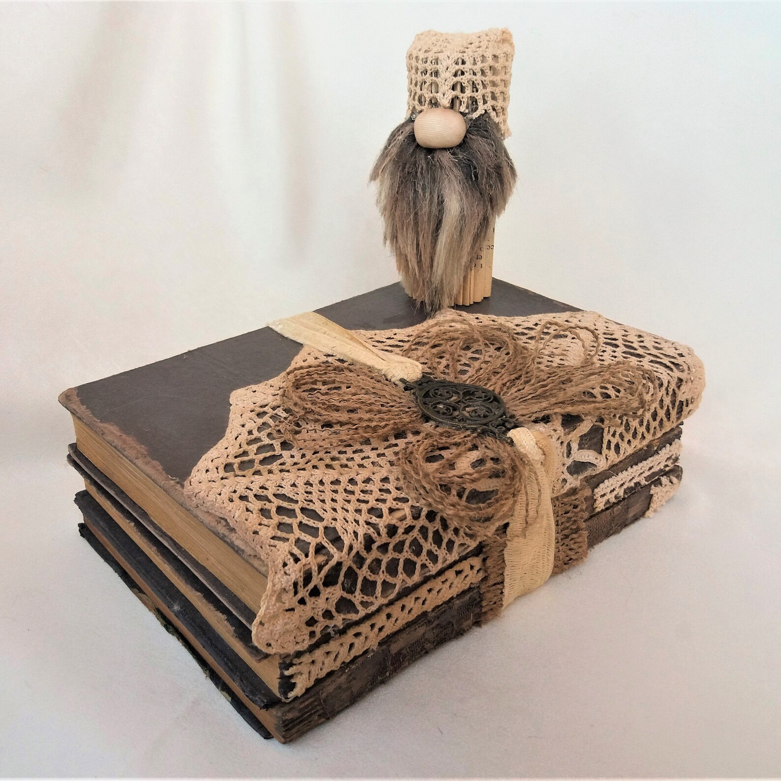 Set of Rustic Book Decor Stack of 3 Brown Books Hand Painted Etsy