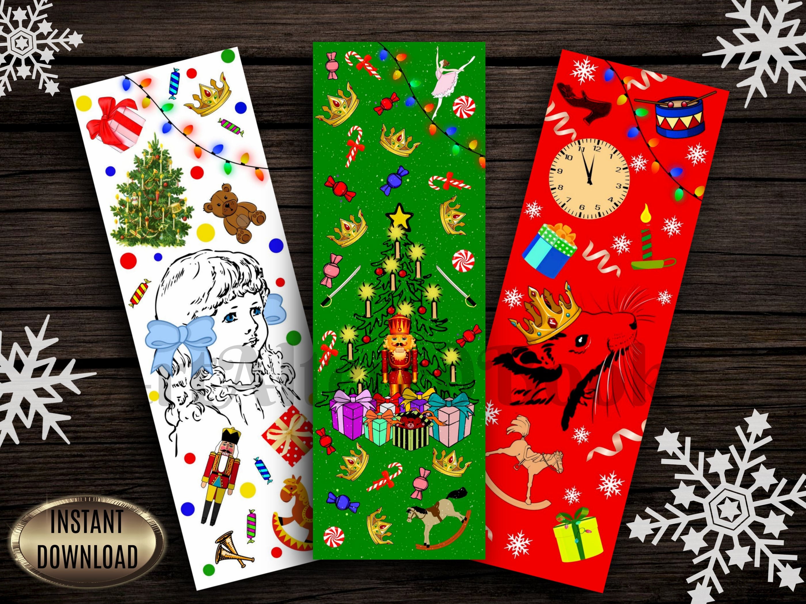 Nutcracker Bookmarks Christmas Printable Bookmark Set Cute Kids