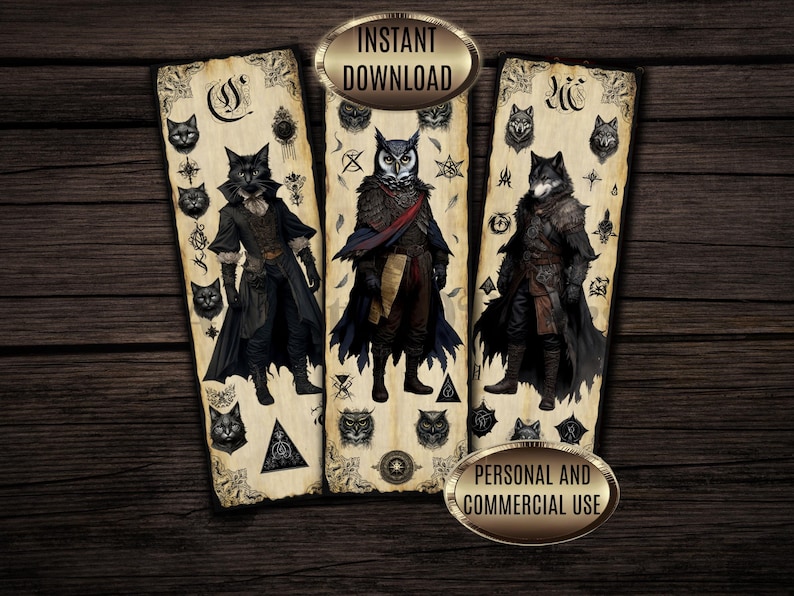 Witchy Bookmarks Set: Victorian Dark Magic Style (Instant Download, PDF/ JPG) image 1