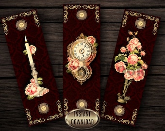 Set of Victorian Printable Bookmarks| Floral Bookmarks| Illustrated Bookmark| DIY Bookmarks| Instant Download