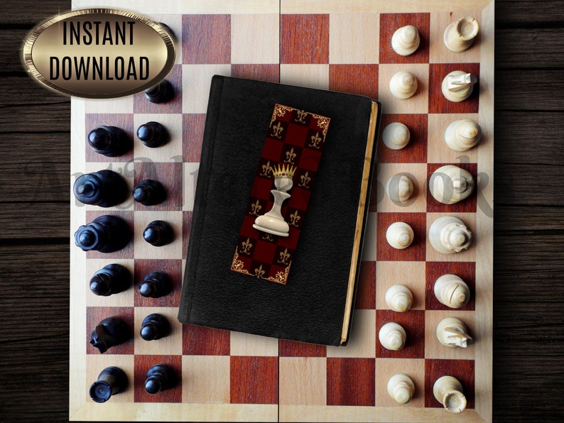 Printable White Chess Bookmarks| Chess Queen Bookmark| Chess Pawn ...