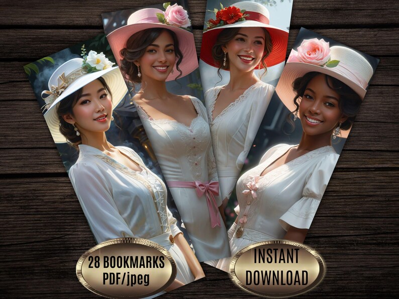 Victorian Lady Bookmarks: Vintage Women in Hats (PDF, Set of 28) image 2
