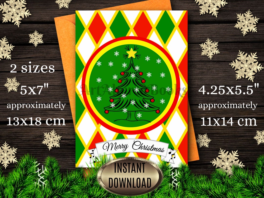 Christmas Tree Card Printable Merry Christmas Digital Card Etsy