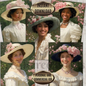 Happy Victorian Ladies Ephemera for Junk Journals| Junk Journal Kit| Printable Woman Portrait| Impressionist Style| Instant Download
