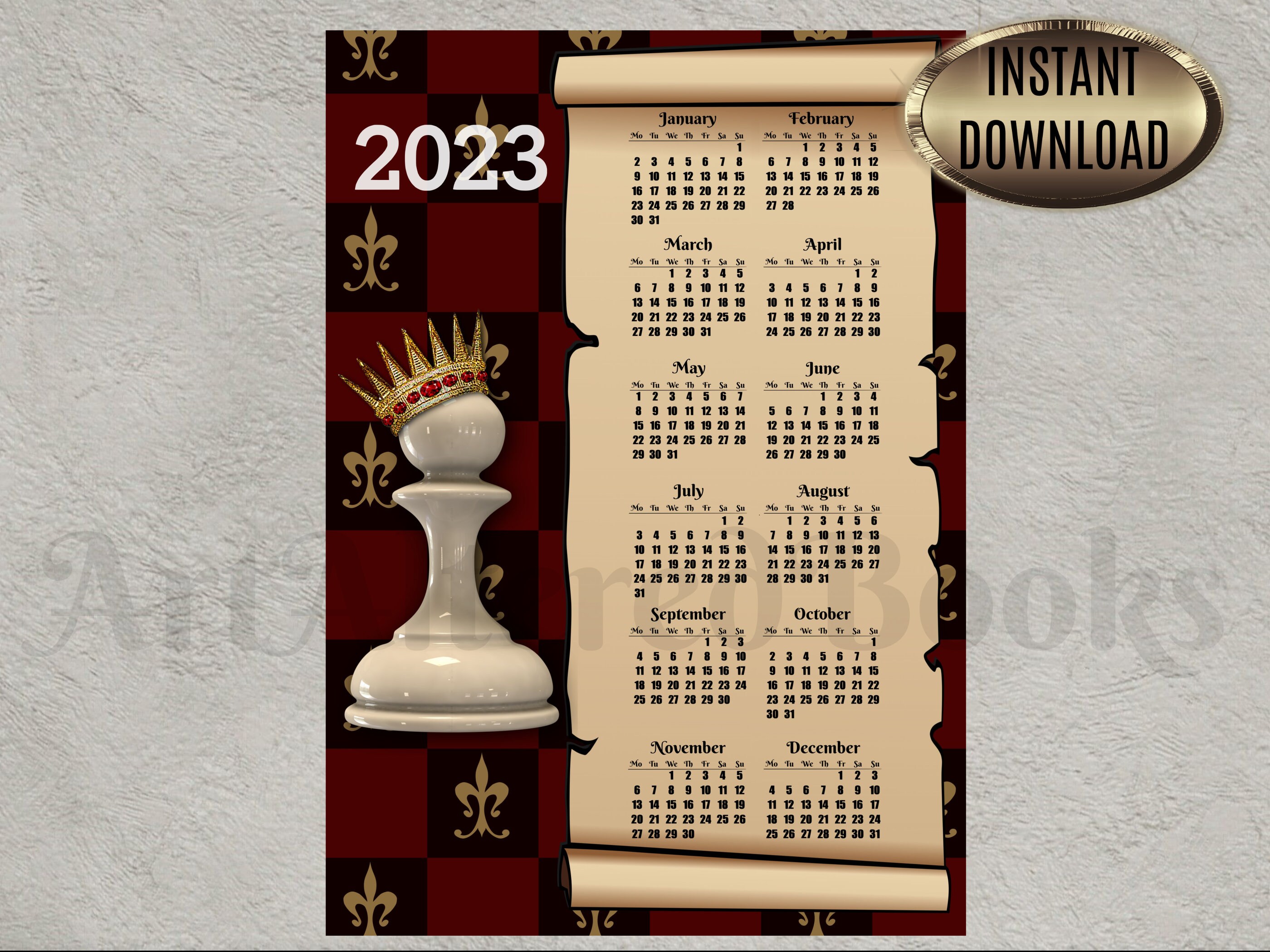 2023 White Chess Calendar Printable Wall Calendar One Page Etsy Australia