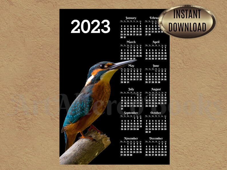 2023 Kingfisher Calendar Printable Wall Calendar One Page Etsy Ireland