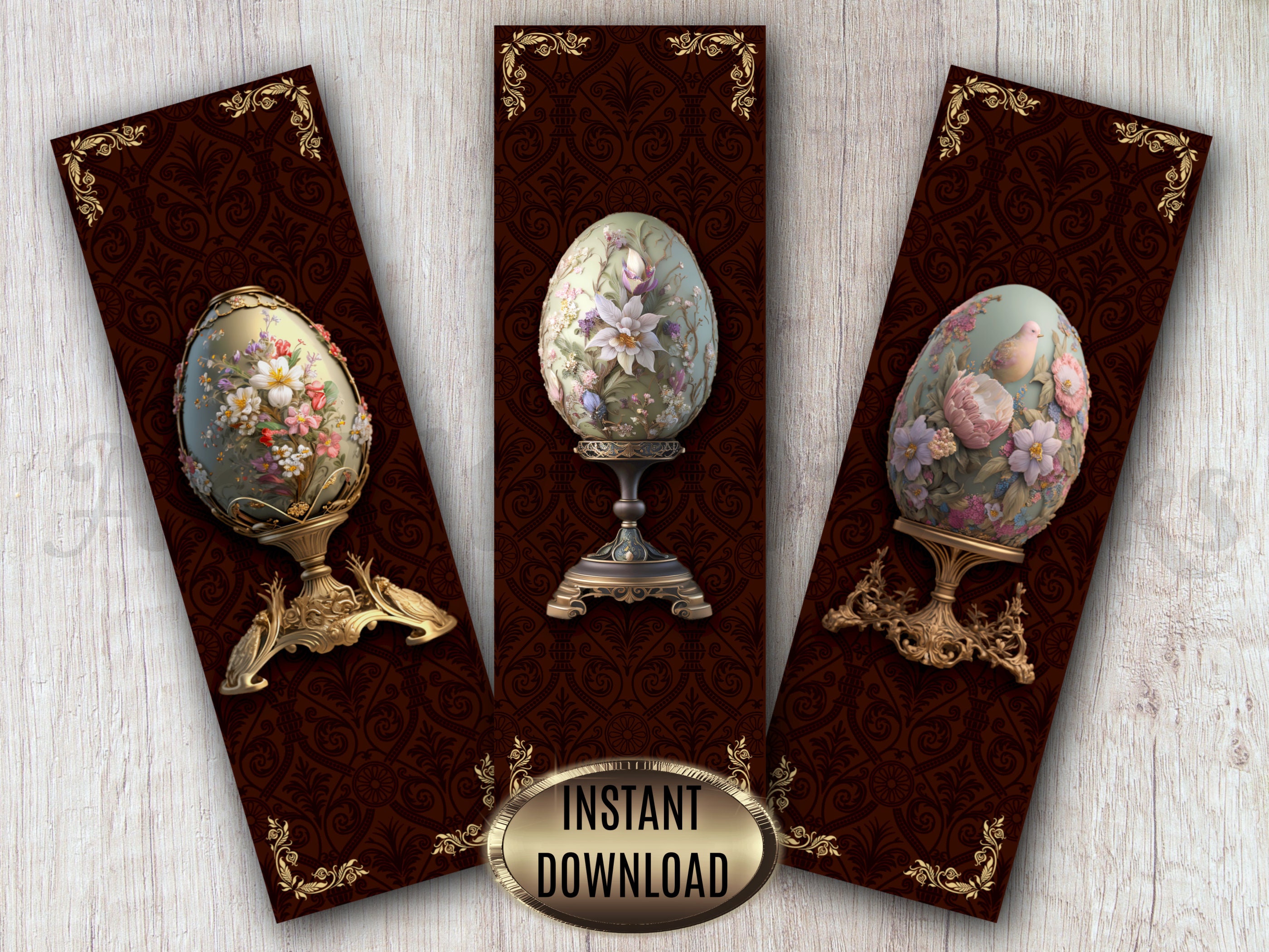 Set of 3 Printable Bookmarks With Jewelry Decorative Flower Eggs in ...