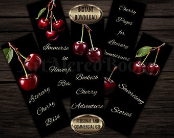 Cherry Printable Bookmark Set of 5 Bookmarks| Bookmark Sheets| Print and Cut Bookmarks| PNG/JPG Bookmarks| Commercial Use