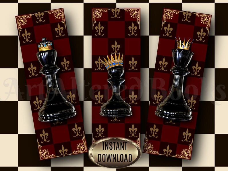 Printable Black Chess Bookmarks Chess King Bookmark Chess Pawn Bookmark