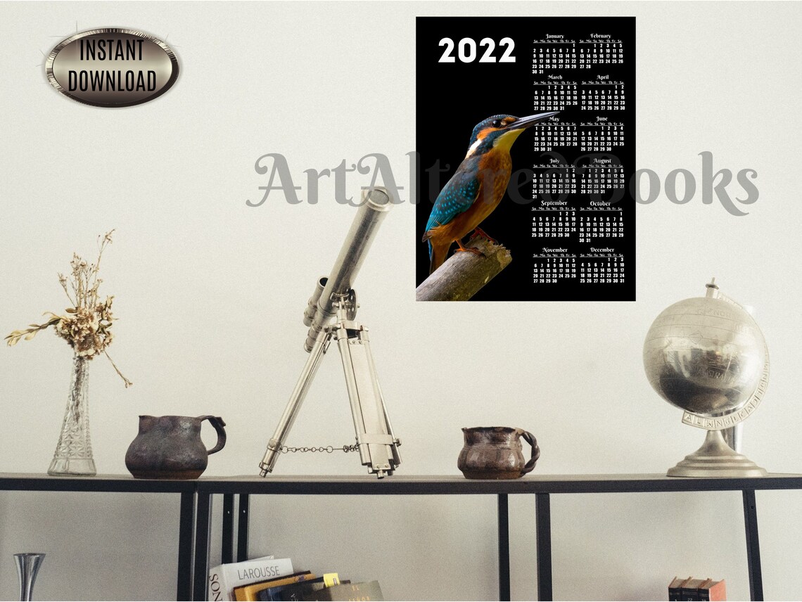 2022 Kingfisher Calendar Printable Wall Calendar One Page Etsy
