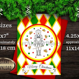 Merry Christmas Card Printable| Nutcracker Christmas Card| 5x7 Holiday Card| 4.25x5.5 Digital Christmas Card| Instant Download