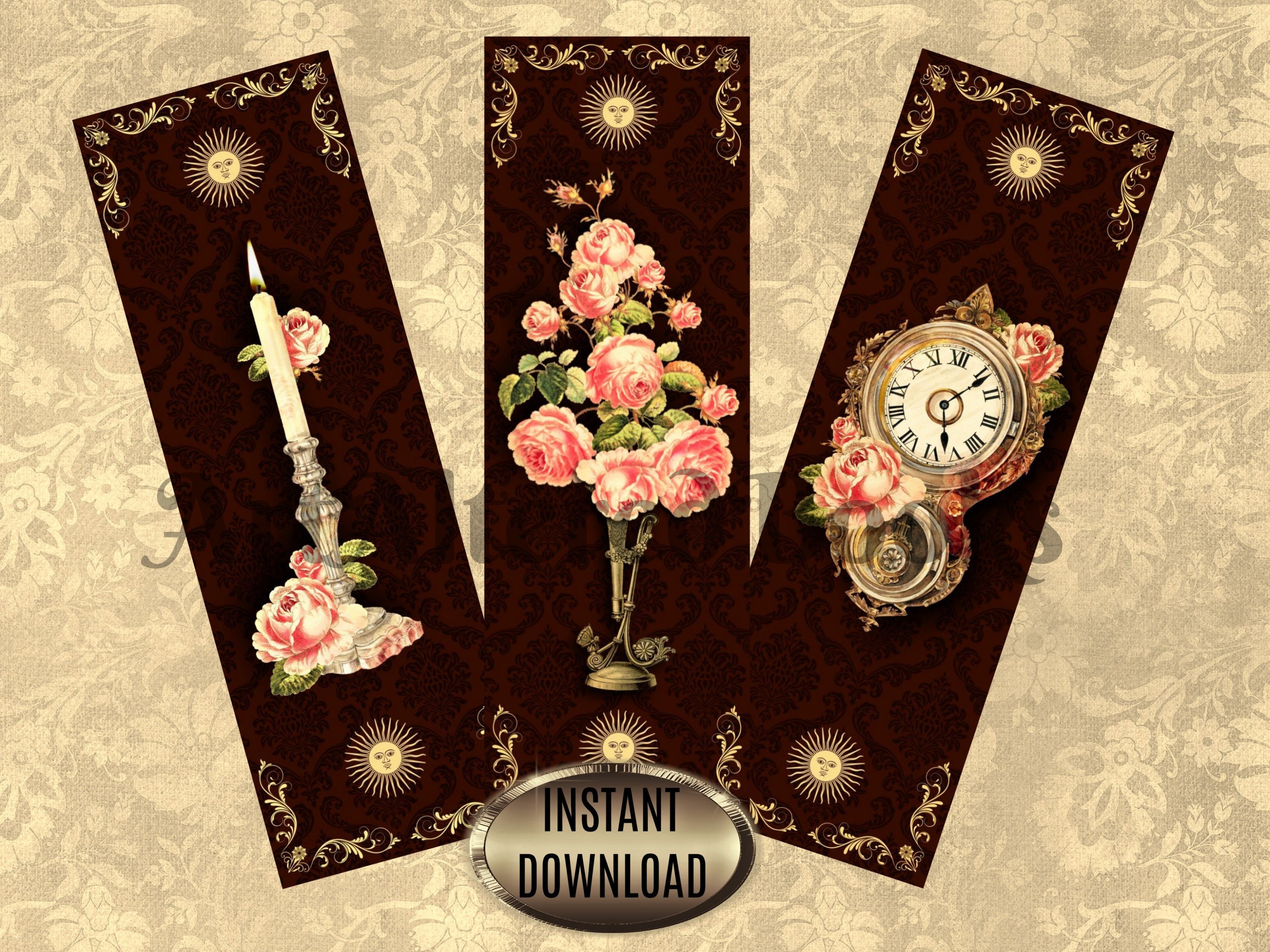 Set of Victorian Printable Bookmarks Floral Bookmarks - Etsy