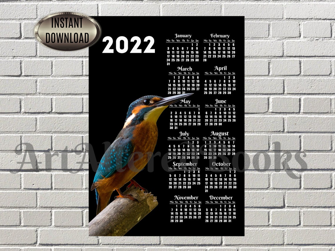 2022 Kingfisher Calendar Printable Wall Calendar One Page Etsy