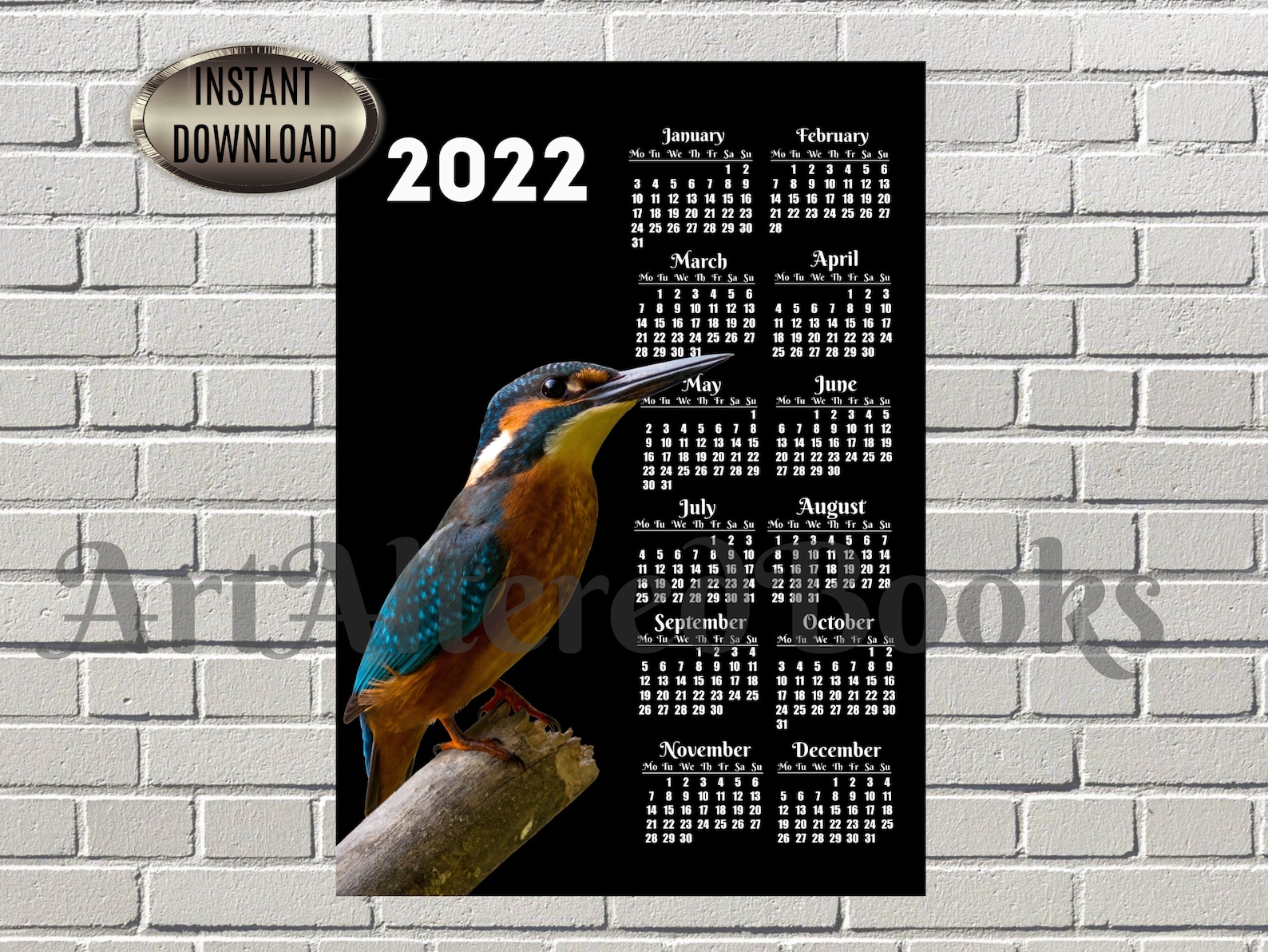 2022 Kingfisher Calendar Printable Wall Calendar One Page Etsy